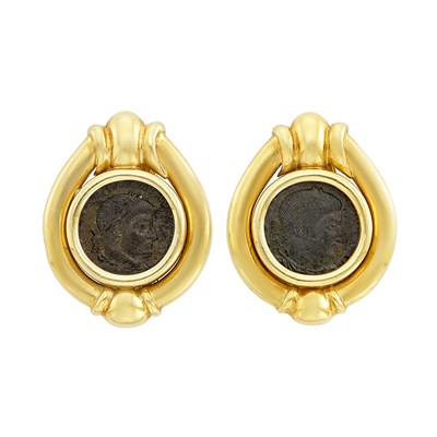 Lot 394 - Pair of Gold and Bronze Coin Earclips