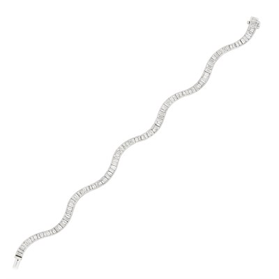 Lot 670 - Wavy Platinum and Diamond Bracelet
