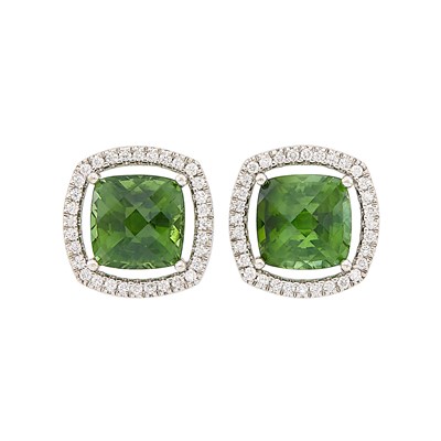 Lot 523 - Pair of White Gold, Tourmaline and Diamond Earrings