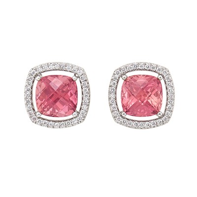 Lot 625 - Pair of White Gold, Pink Tourmaline and Diamond Earrings