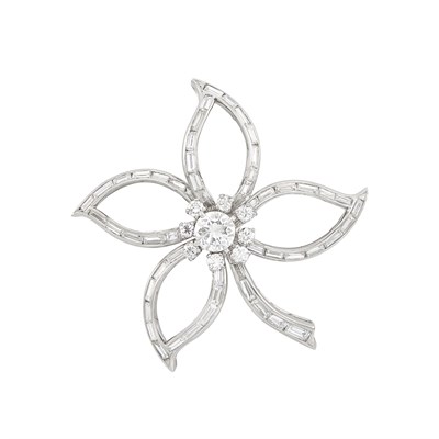 Lot 99 - Platinum and Diamond Flower Brooch