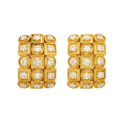 Lot 599 - Pair of Gold and Diamond Bombé Earclips, Ilias Lalaounis