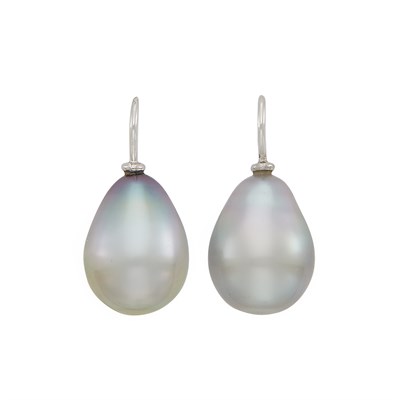 Lot 63 - Pair of White Gold and Tahitian Gray Cultured Pearl Earrings