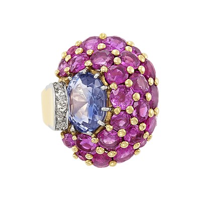 Lot 225 - Retro Gold, Platinum, Sapphire, Ruby and Diamond Ring