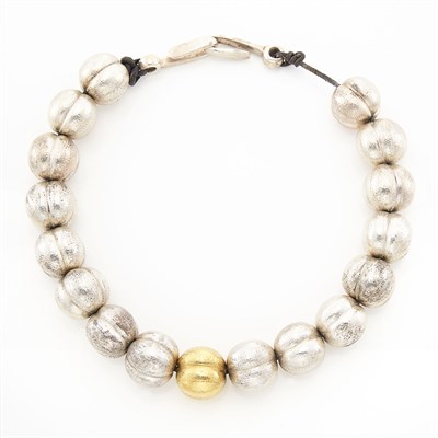Lot 1725 - Silver and Silver-Gilt Hammered Bead Necklace, Linda Lee Johnson