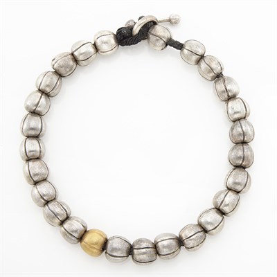 Lot 1727 - Silver and Gilt-Metal Textured Bead Necklace