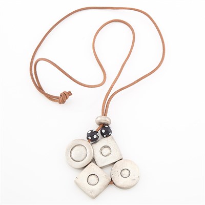 Lot 1765 - Sterling Silver and Glass Bead 'Miletos' Necklace on Leather Cord, Linda Lee Johnson