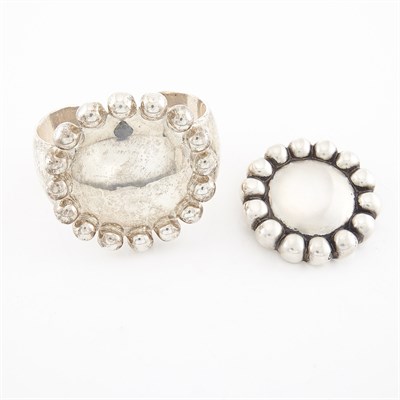 Lot 1760 - Sterling Silver Circle Brooch, Linda Lee Johnson, and Cuff Bracelet