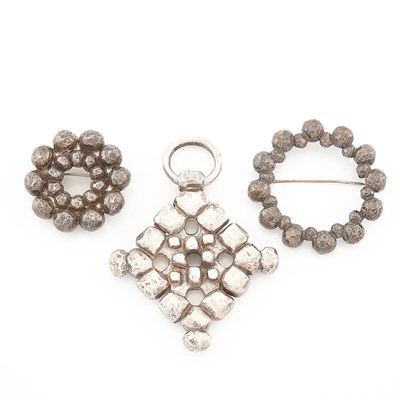 Lot 1762 - Two Sterling Silver Circle Brooches, Linda Lee Johnson, and Pendant