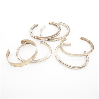 Lot 1766 - Six Sterling Silver Cuff Bracelets