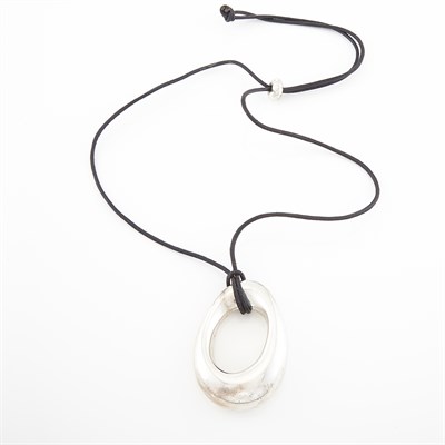 Lot 1768 - Sterling Silver Pendant and Bead with Black Cord Necklace