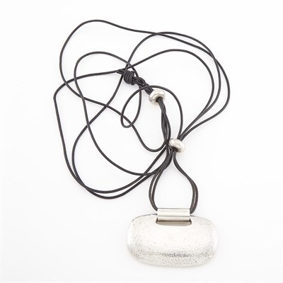 Lot 1769 - Sterling Silver Pendant with Black Leather Cord Necklace, Linda Lee Johnson