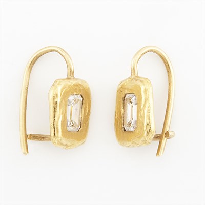 Lot 1709 - Pair of Gold and Diamond Earrings, Linda Lee Johnson