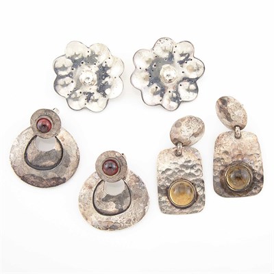 Lot 1771 - Two Pairs Silver and Gem-Set Earrings, Pair of Silver Earclips, Linda Lee Johnson