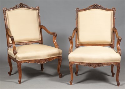 Lot 388 - Pair of Louis XV Style Walnut Armchairs Height...