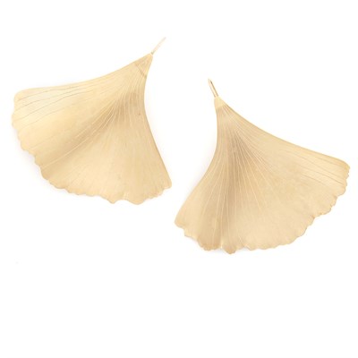Lot 1717 - Pair of Gold Ginkgo Leaf Earrings, Linda Lee Johnson