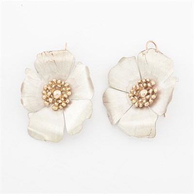 Lot 1777 - Pair of Gold and Silver Flower 'Large Fortuna' Earrings, by Linda Lee Johnson