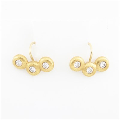 Lot 1720 - Pair of Gold and Diamond Earrings, Linda Lee Johnson