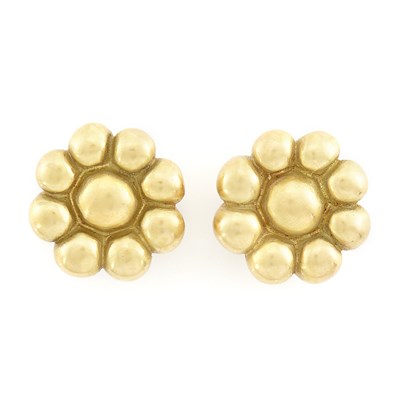 Lot 1718 - Pair of Gold Flower Earclips, Linda Lee Johnson
