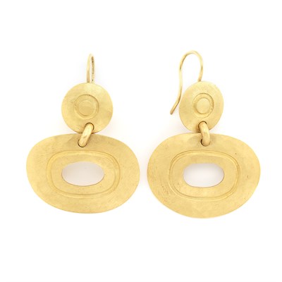 Lot 1706 - Pair of Gold Pendant-Earrings, Linda Lee Johnson