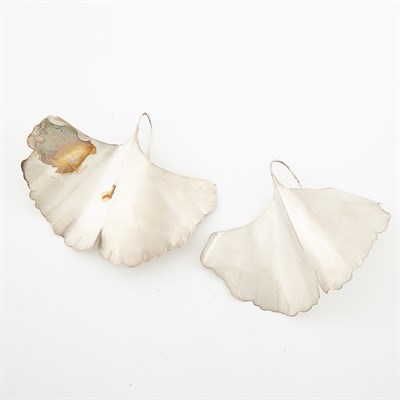 Lot 1785 - Pair of Silver Ginkgo Leaf Earrings, by Linda Lee Johnson