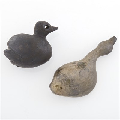 Lot 1794 - Group of Two Silver and Bronze Duck Paperweights, Linda Lee Johnson
