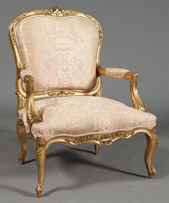 Lot 1023 - Louis XV Style Giltwood Upholstered Fauteuil...
