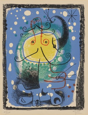 Lot 108 - Joan Miró PERSONNAGE SUR FOND BLEU (MOURLOT...