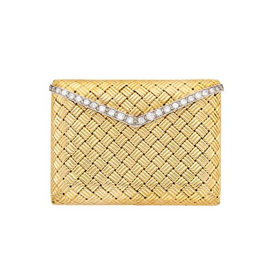 Lot 219 - Gold, Platinum and Diamond Envelope Purse Watch