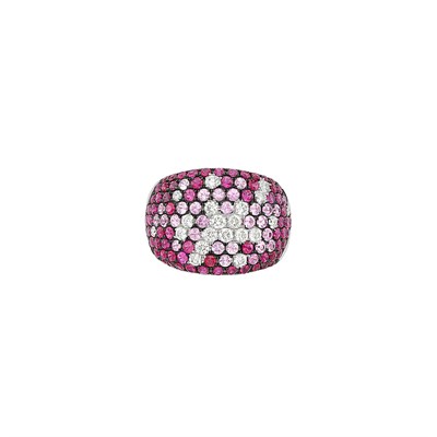 Lot 421 - White Gold, Ruby, Pink Sapphire and Diamond Ring