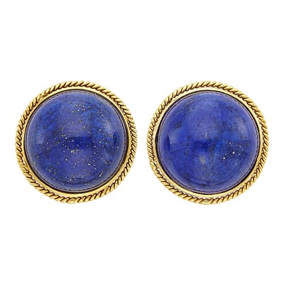 Lot 557 - Pair of Gold and Lapis Earclips