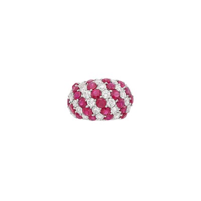 Lot 672 - White Gold, Ruby and Diamond Bombé Ring