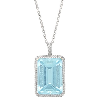Lot 628 - White Gold, Aquamarine and Diamond Pendant with Chain Necklace