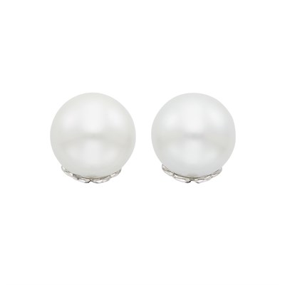 Lot 664 - Pair of White Gold and South Sea Cultured Pearl Earclips