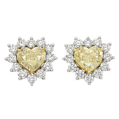 Lot 657 - Pair of Platinum, Gold and Diamond Heart Earclips