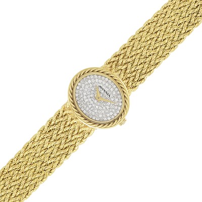 Lot 173 - Two-Color Gold and Diamond Mesh Wristwatch, Juvenia