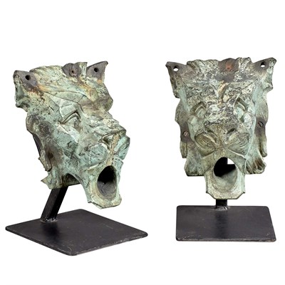 Lot 307 - Pair of Bronze Lion Head Down Spouts Early...