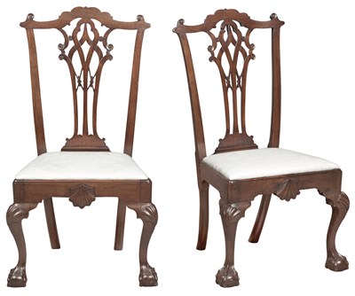 Lot 299 - Pair of Chippendale Mahogany Side Chairs In...