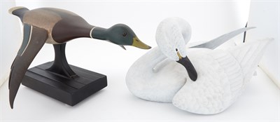 Lot 206 - Carved and Painted Figure of a Swan 20th...