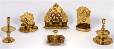 Lot 241 - Group of Six Brass Candleholders Including a...