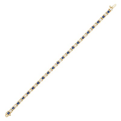 Lot 1345 - Gold, Platinum, Sapphire and Diamond Bracelet