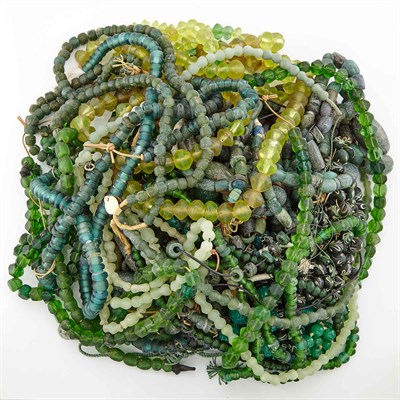 Lot 1821 - Group of Green Glass and Hardstone Bead Necklaces