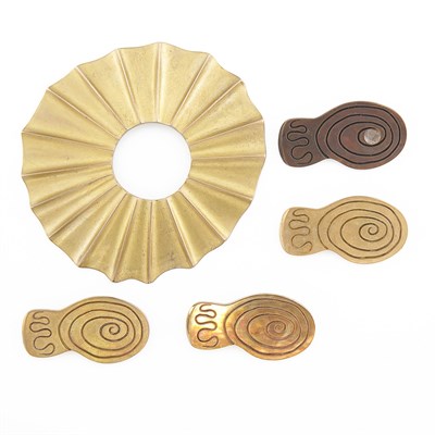 Lot 1716 - Four Bronze Fish Pins, Linda Lee Johnson, and Medallion
