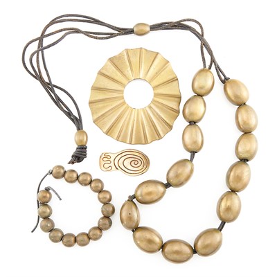 Lot 1722 - Two Bronze Necklaces, Pin, and Medallion