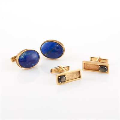 Lot 2091 - Two Pairs of Gold and Gem-Set Cufflinks