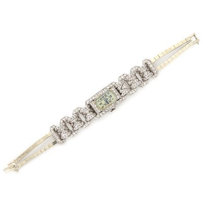 Lot 1265 - Platinum, Palladium, Diamond and Mother-of-Pearl Wristwatch