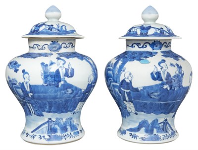 Lot 177 - Pair of Chinese Blue and White Covered Vases...