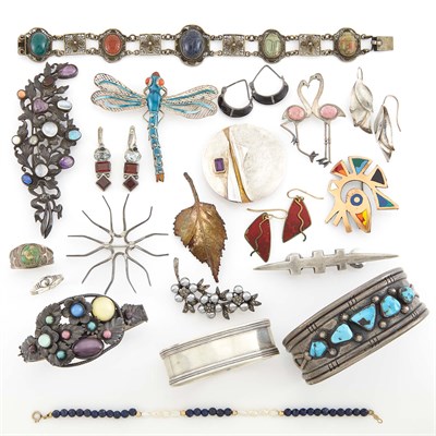 Lot 1620 - Group of Silver and Hardstone Jewelry and Fragments
