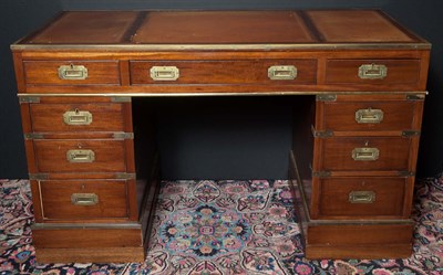 Lot 257 - Brass-Mounted Mahogany Campaign Pedestal Desk...