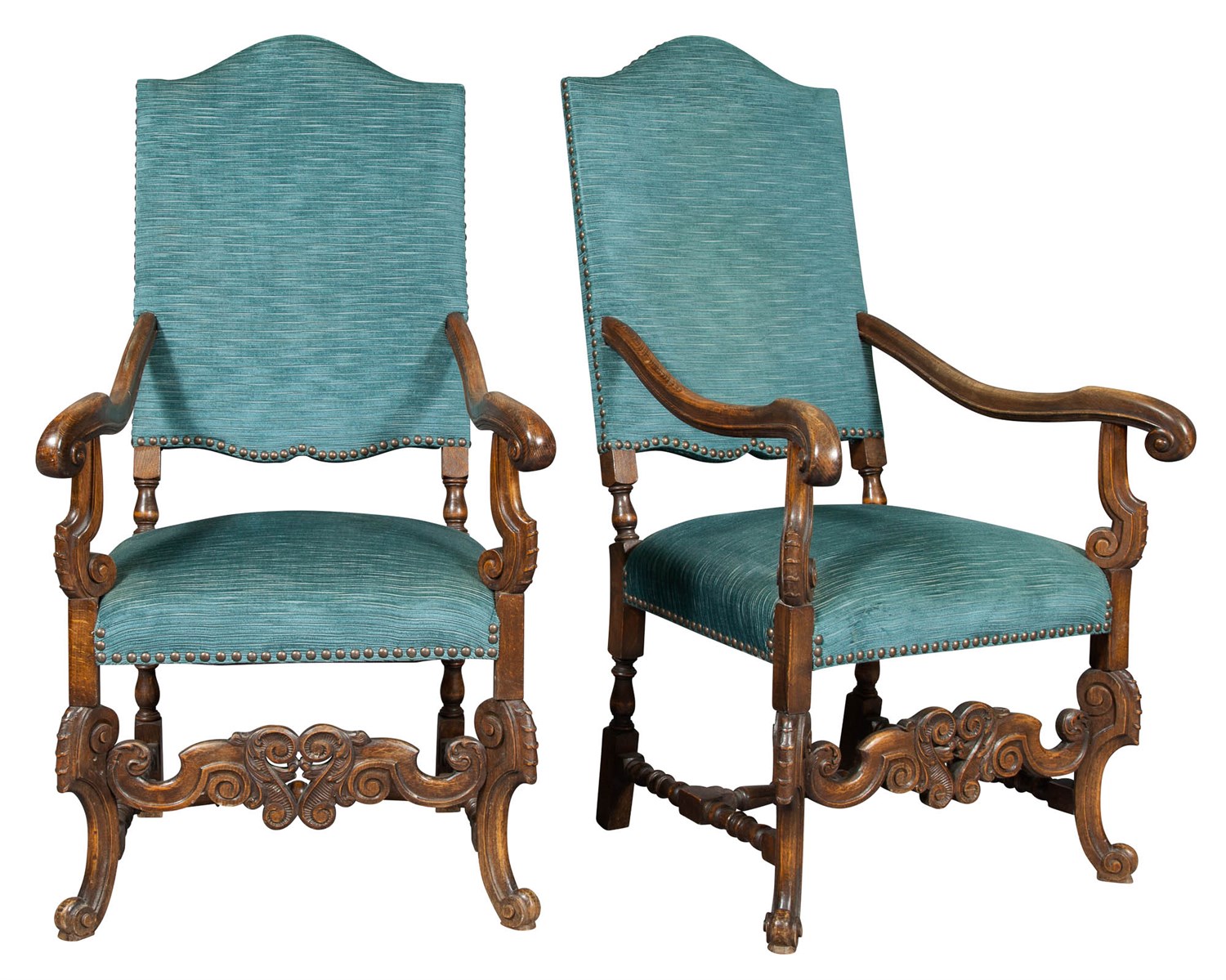 Lot 1470 - Pair of Louis XIV Style Beechwood Armchairs...